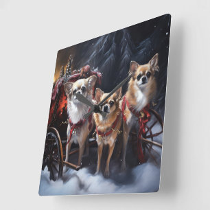 Chihuahua Snowy Sleigh-juldekretet Fyrkantig Klocka