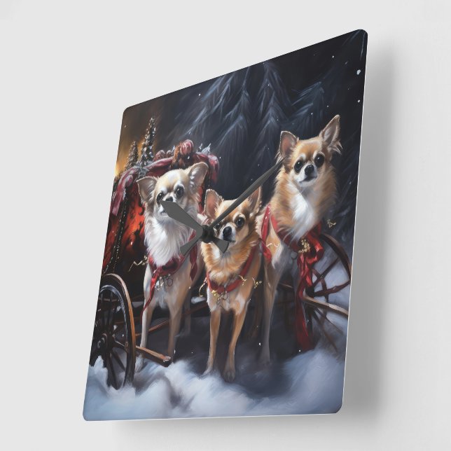 Chihuahua Snowy Sleigh-juldekretet Fyrkantig Klocka (Vinkel)