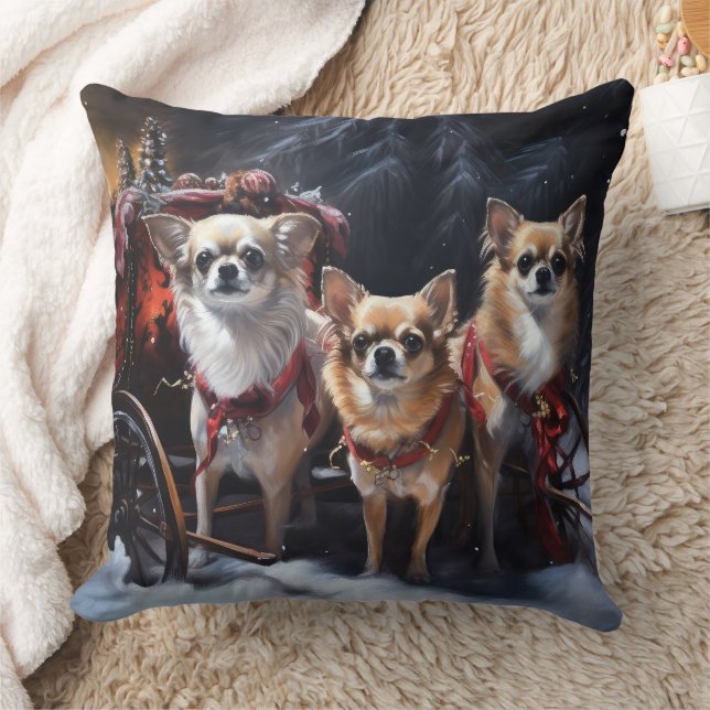 Chihuahua Snowy Sleigh-juldekretet Kudde (Filt)