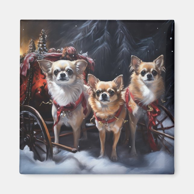 Chihuahua Snowy Sleigh-juldekretet Magnet (Framsidan)