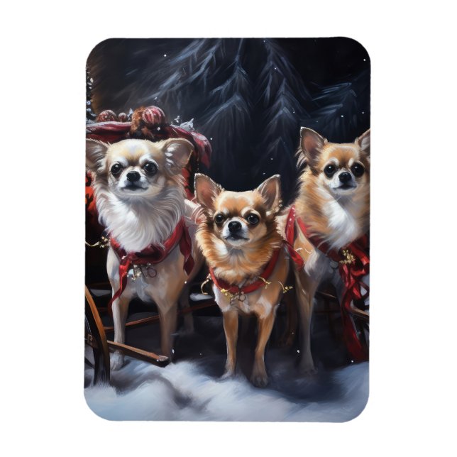 Chihuahua Snowy Sleigh-juldekretet Magnet (Vertikal)
