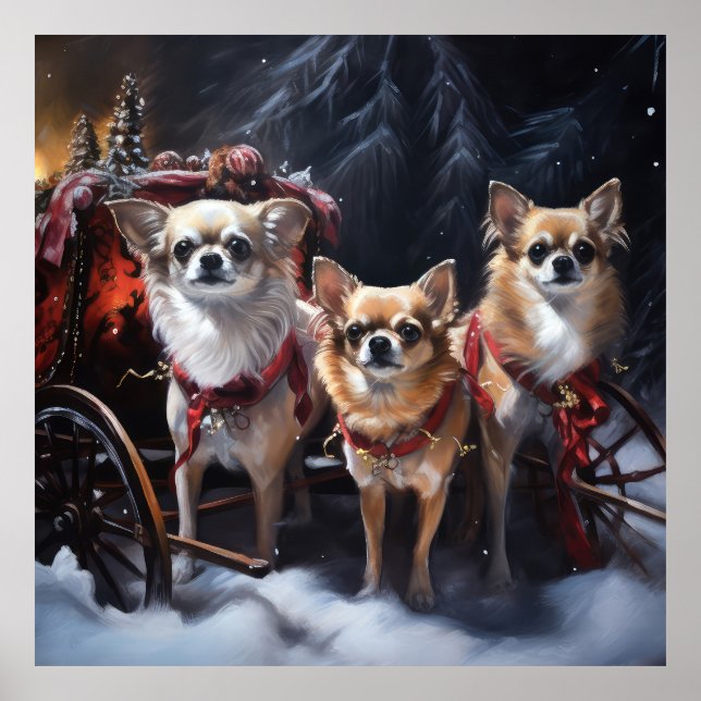 Chihuahua Snowy Sleigh-juldekretet Poster (Framsidan)