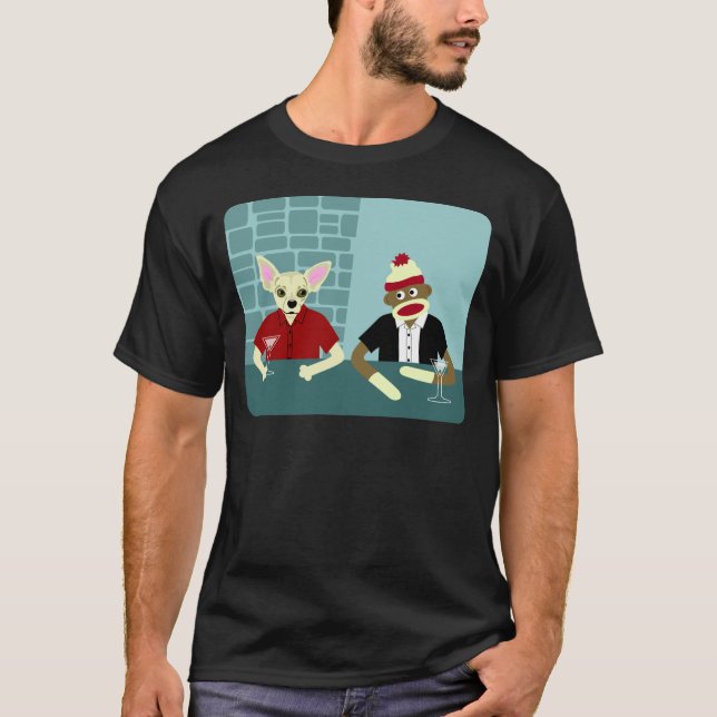 Chihuahua & sock monkey t-shirt (Framsida)