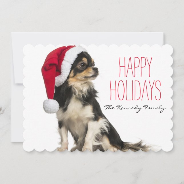 Chihuahua som bär en julhatt julkort (Framsida)