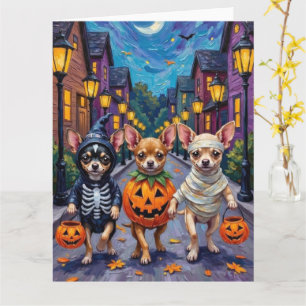 Chihuahua som söker godis på Halloween Kort