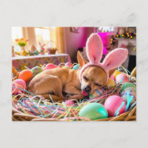 Chihuahua som sover i påskkorg