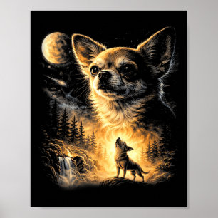 Chihuahua som ylar mot månen 90s retro hund meme poster