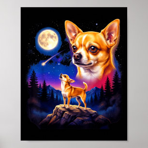 Chihuahua som ylar mot månen vintage hundkonst poster
