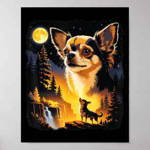 Chihuahua som ylar mot månen Vintage Roligt Chihua Poster