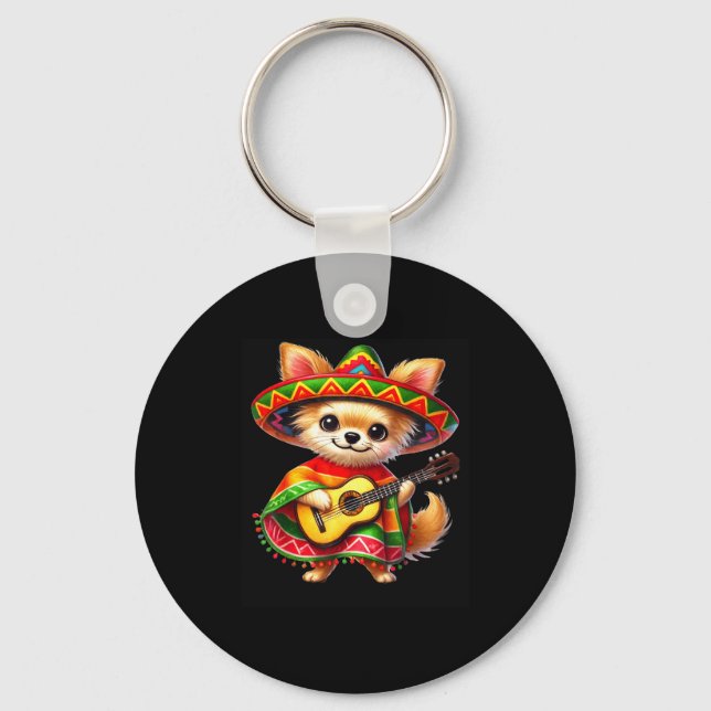 Chihuahua Sombrero Gitarr Cinco De Mayo Mexikansk  Nyckelring (Framsida)