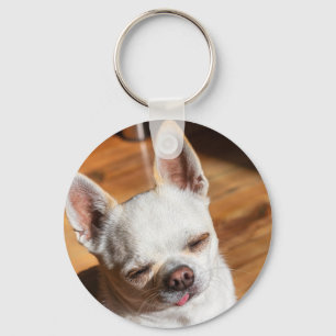 Chihuahua sömnig tunga i en uppmjukad målarfoto nyckelring