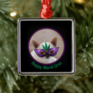 Chihuahua söt Lycklig Mardi Gras sparkly mask Julgransprydnad Metall