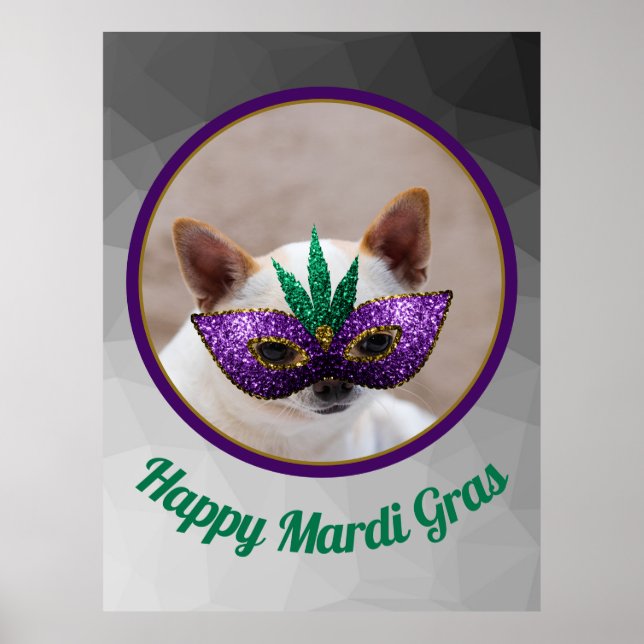 Chihuahua söt Lycklig Mardi Gras sparkly mask Poster (Framsidan)
