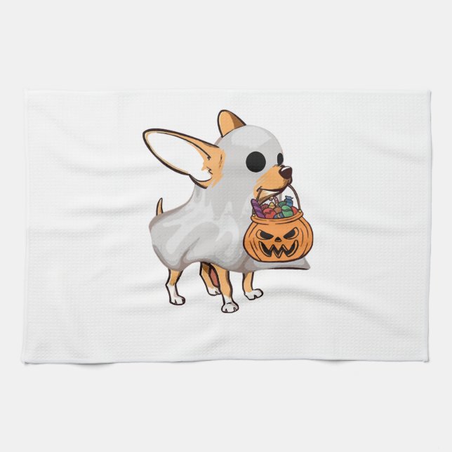 Chihuahua Spökpumpa Halloween Tröja Kökshandduk (Horisontell)