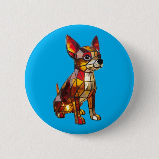 Chihuahua Stained Glass Button Knapp (Framsida)
