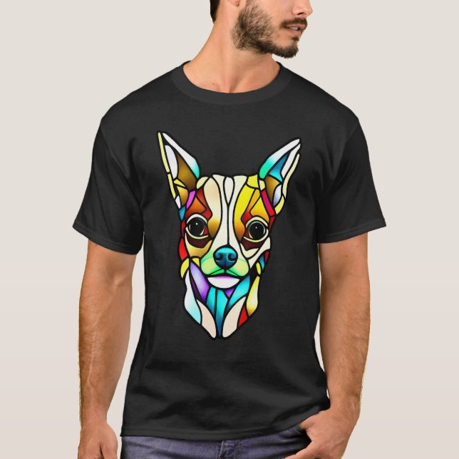 Chihuahua - Stained Glass Pop Art_3 T Shirt (Framsida)