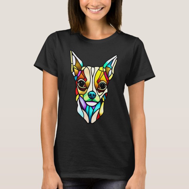 Chihuahua - Stained Glass Pop Art_3 T Shirt (Framsida)