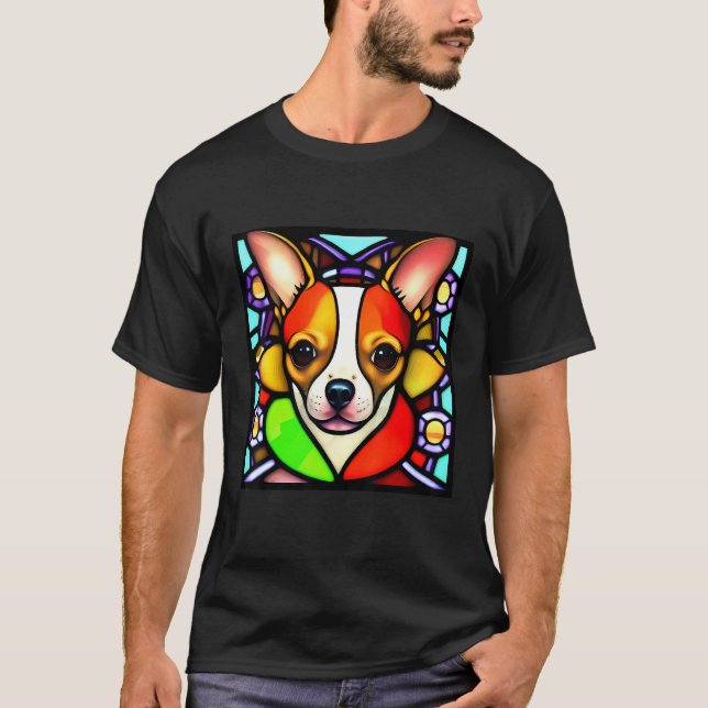Chihuahua - Stained Glass Pop Art_4 T Shirt (Framsida)