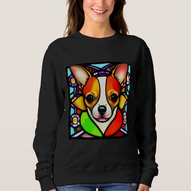 Chihuahua - Stained Glass Pop Art_4 T Shirt (Framsida)