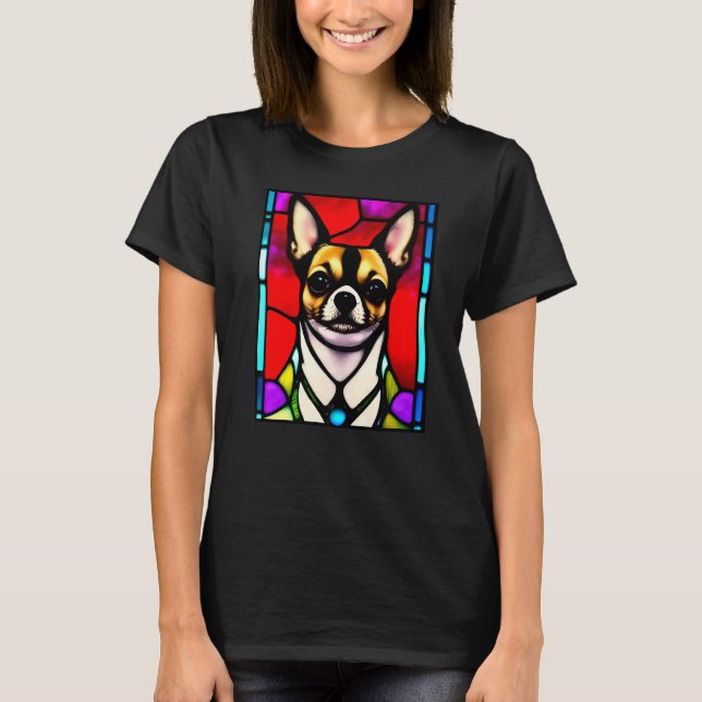 Chihuahua - Stained Glass Pop Art Premium_2 T Shirt (Framsida)