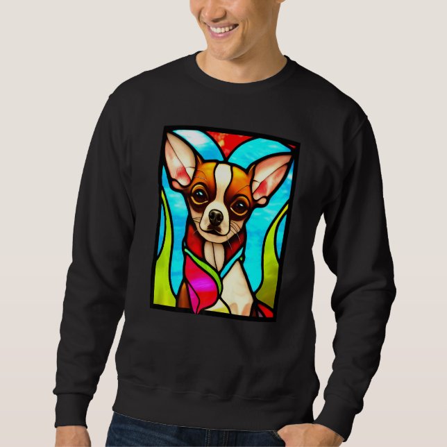 Chihuahua - Stained Glass Pop Art Premium_3 Lång Ärmad Tröja (Framsida)