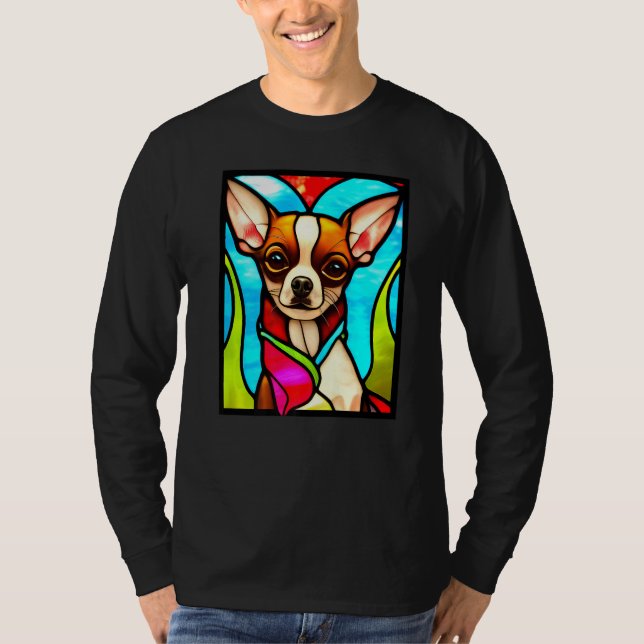 Chihuahua - Stained Glass Pop Art Premium_3 T Shirt (Framsida)