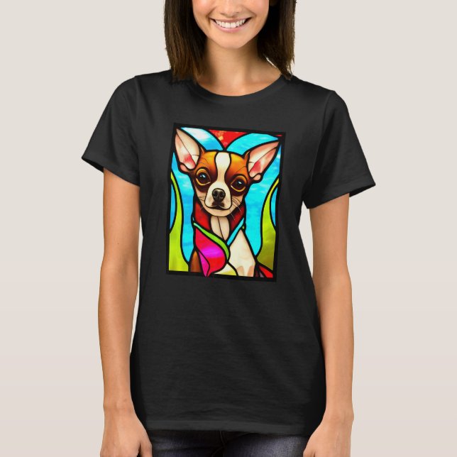 Chihuahua - Stained Glass Pop Art Premium_3 T Shirt (Framsida)