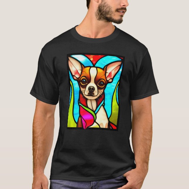 Chihuahua - Stained Glass Pop Art Premium_3 T Shirt (Framsida)