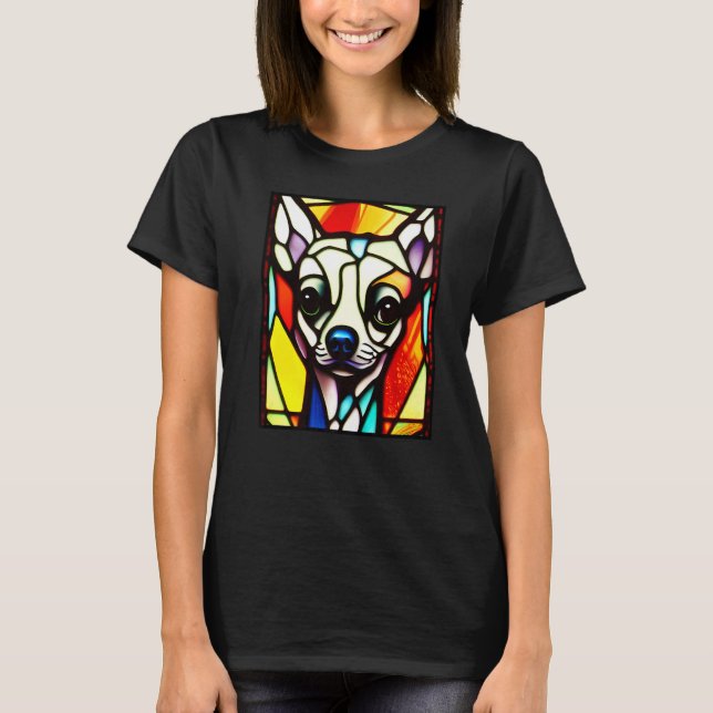 Chihuahua - Stained Glass Pop Art Premium_4 T Shirt (Framsida)