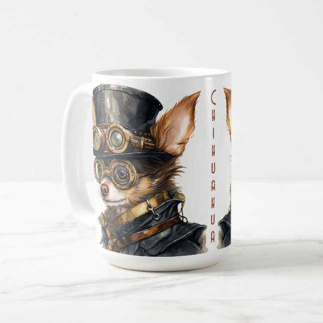 Chihuahua Steampunk Hund Kaffemugg (Framsida vänster)