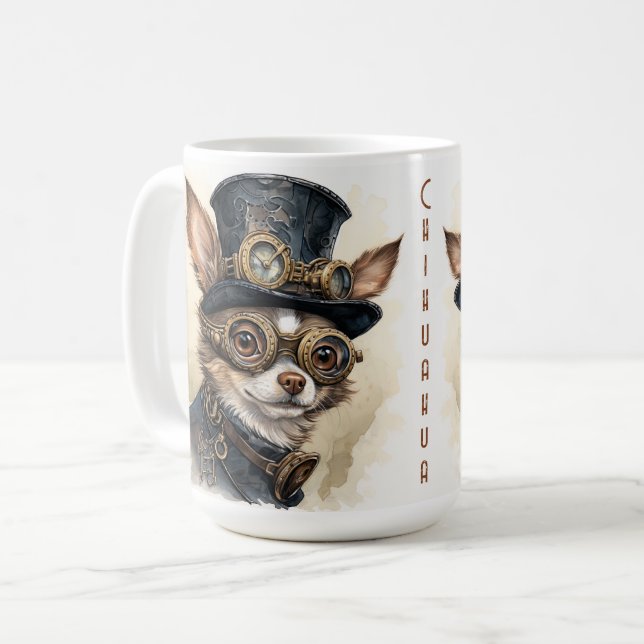 Chihuahua Steampunk Hund Kaffemugg (Framsida vänster)
