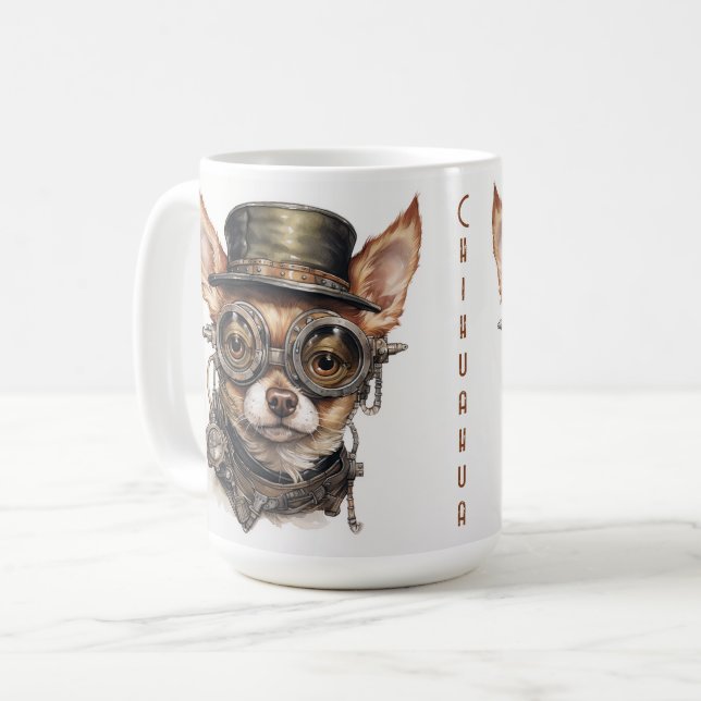 Chihuahua Steampunk Hund Kaffemugg (Framsida vänster)