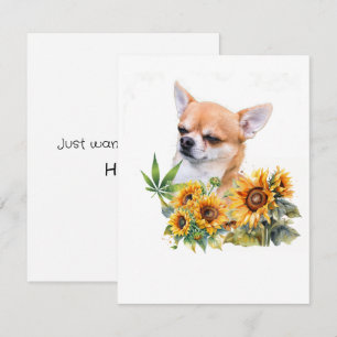 Chihuahua Sunblommor som bara säger hej Greeting C Anteckningskort