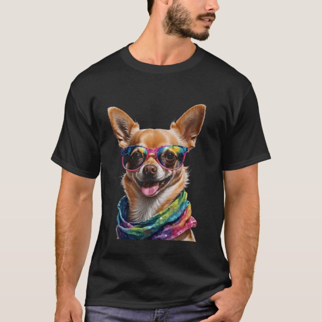 Chihuahua Sunglasses Hund Funny Animal Art Print G T Shirt (Framsida)