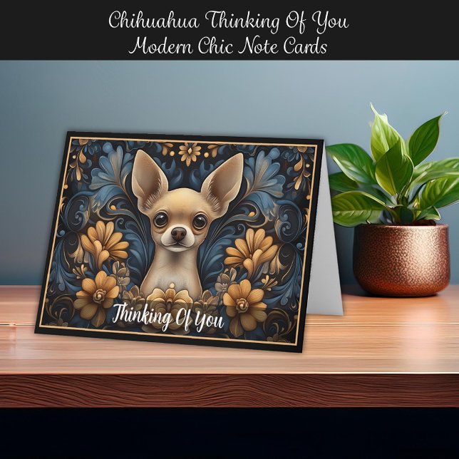 Chihuahua tänker på dina moderna anteckningskort f (Chihuahua Thinking Of You Modern Chic Note Cards. Personalize it!)