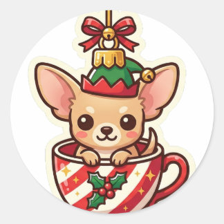 Chihuahua Teacup Alv Jul Sticker Runt Klistermärke