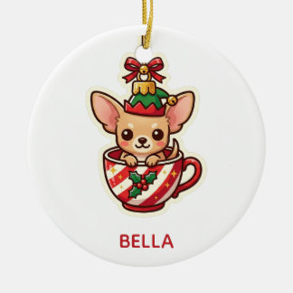 Chihuahua Teacup Jul Kawaii Tomtehatt Prydnad Julgransprydnad Keramik