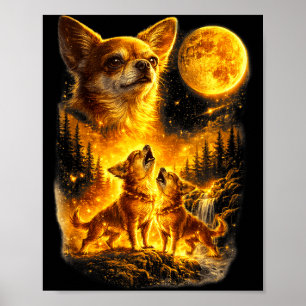Chihuahua tjuter mot månen vintage rolig tre poster