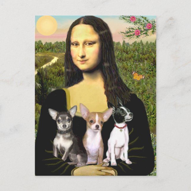 Chihuahua Trio - Mona Lisa Vykort (Framsida)