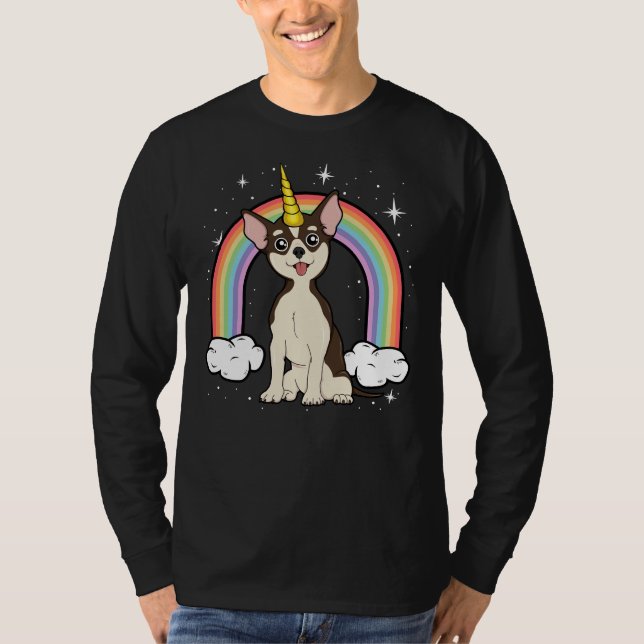 Chihuahua Unicorn Hund Rainbow Galaxy Space Girls  T Shirt (Framsida)