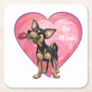 Chihuahua Valentindagen Underlägg Papper Kvadrat