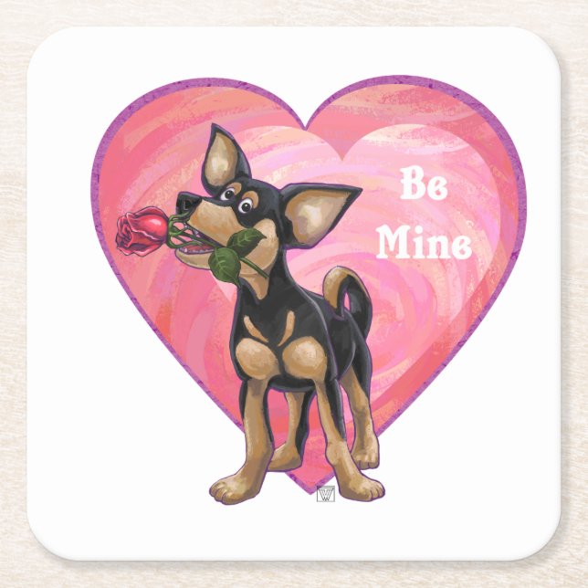 Chihuahua Valentindagen Underlägg Papper Kvadrat (Framsidan)