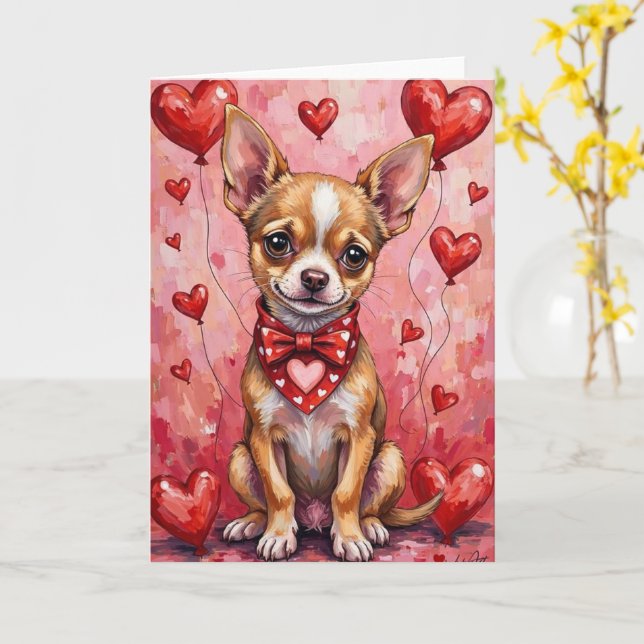Chihuahua Valentine’s Day Dog with Hearts Red Kort (Gul blomma)