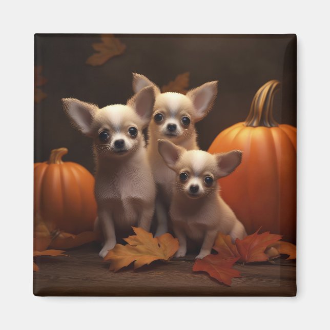 Chihuahua Valp Höstglädje Pumpa Magnet (Framsidan)