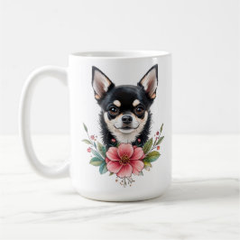 Chihuahua-valp hund med vackra blommor hund mamma kaffemugg