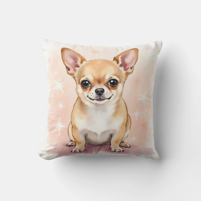 Chihuahua Vattenfärg Glitter Explosion Konst Kudde (Framsida)