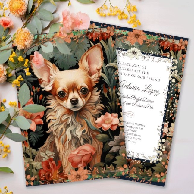 Chihuahua Vintage Blommigt Tapestry Inbjudningar (Skapare uppladdad)