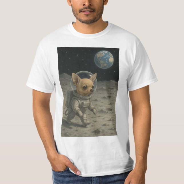 "Chihuahua Walking on the Moon" T Shirt (Framsida)