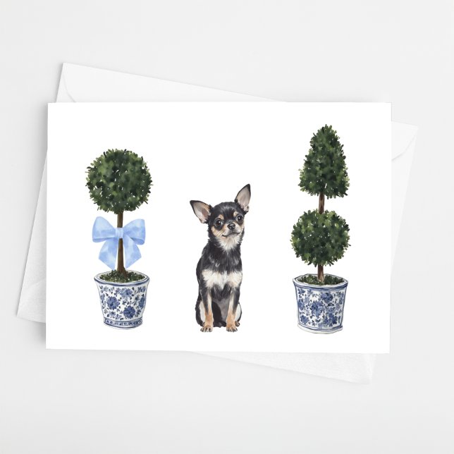 Chihuahua Watercolor Chinoiserie Puppy Hund Card Kort (Skapare uppladdad)