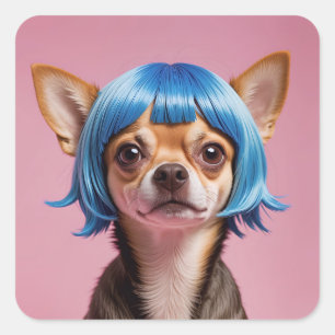 Chihuahua wig fyrkantigt klistermärke